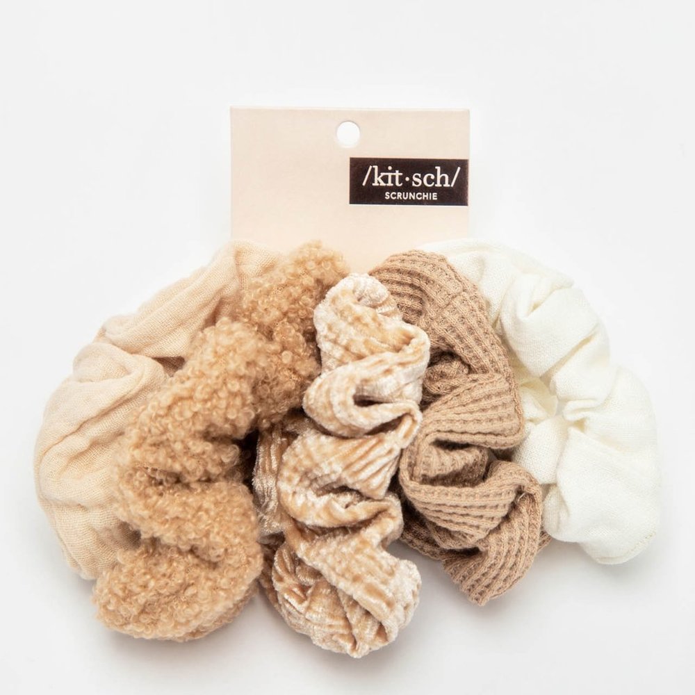 KITSCH Assorted Textured Scrunchie Set 5pc - Sand - Picture 2 of 5